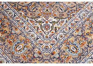 Tappeto Kashan Medaglione Floreale Avorio Blu 253x365 Cm