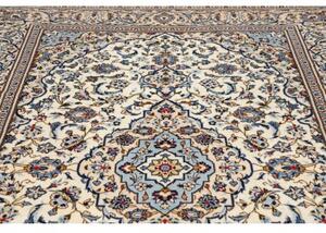 Tappeto Kashan Medaglione Floreale Avorio Blu 193x298 Cm
