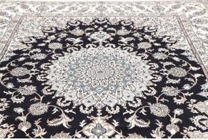 Tappeto Nain Kashmar Medaglione Floreale Blu Scuro Avorio 247x297 Cm