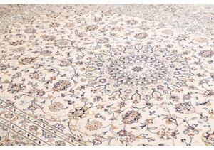 Tappeto Kashan Medaglione Floreale Avorio Blu Notte 243x356 Cm