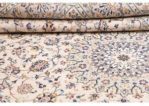 Tappeto Kashan Medaglione Floreale Avorio Blu Notte 243x356 Cm