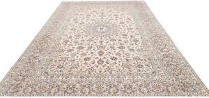 Tappeto Kashan Medaglione Floreale Avorio Blu Notte 243x356 Cm