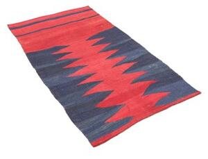 Tappeto Kilim Vintage Geometrico Rosso Blu Scuro 80x141 Cm