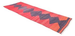 Tappeto Kilim Vintage Geometrico Rosso Viola Corsia 109x301 Cm