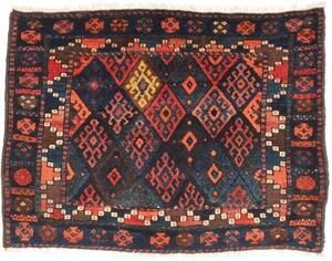 Tappeto Gabbeh Fine Geometrico Blu Scuro Rosso Ruggine 80x108 Cm