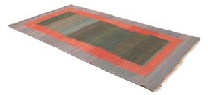 Tappeto Kilim Vintage Geometrico Verde Scuro Rosso Corallo 121x241 Cm