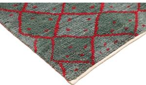 Tappeto Gabbeh Fine Geometrico Verde Petrolio Rosso 153x204 Cm
