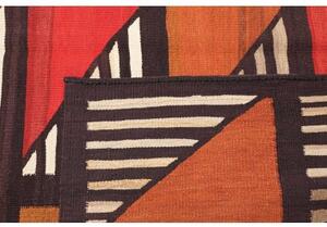 Tappeto Kilim Vintage Geometrico Marrone Scuro Rosso Mattone 301x446 Cm