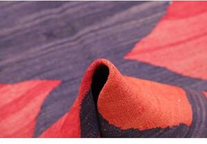 Tappeto Kilim Vintage Geometrico Rosso Viola Corsia 109x301 Cm