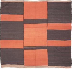 Tappeto Kilim Vintage Geometrico Ruggine Marrone Scuro Quadrato 207x213 Cm