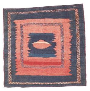 Tappeto Kilim Vintage Geometrico Blu Scuro Corallo Quadrato 96x95 Cm