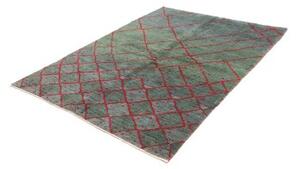 Tappeto Gabbeh Fine Geometrico Verde Petrolio Rosso 153x204 Cm