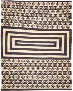 Tappeto Kilim Vintage Geometrico Avorio Marrone Scuro 333x430 Cm
