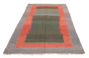 Tappeto Kilim Vintage Geometrico Verde Scuro Rosso Corallo 121x241 Cm