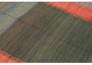 Tappeto Kilim Vintage Geometrico Verde Scuro Rosso Corallo 121x241 Cm