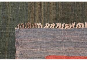 Tappeto Kilim Vintage Geometrico Verde Scuro Rosso Corallo 121x241 Cm