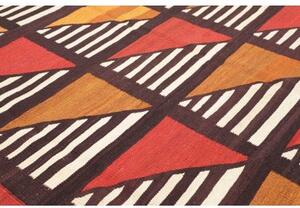 Tappeto Kilim Vintage Geometrico Marrone Scuro Rosso Mattone 301x446 Cm