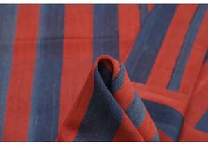 Tappeto Kilim Vintage Geometrico Rosso Mattone Blu Scuro Quadrato 170x170 Cm