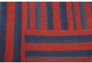 Tappeto Kilim Vintage Geometrico Rosso Mattone Blu Scuro Quadrato 170x170 Cm