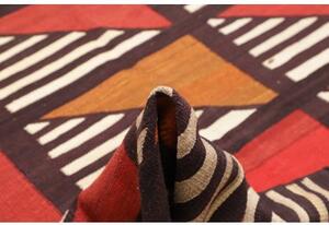 Tappeto Kilim Vintage Geometrico Marrone Scuro Rosso Mattone 301x446 Cm