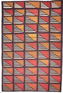 Tappeto Kilim Vintage Geometrico Marrone Scuro Rosso Mattone 301x446 Cm