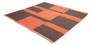 Tappeto Kilim Vintage Geometrico Ruggine Marrone Scuro Quadrato 207x213 Cm