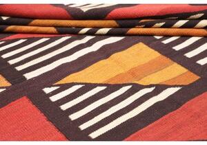 Tappeto Kilim Vintage Geometrico Marrone Scuro Rosso Mattone 301x446 Cm