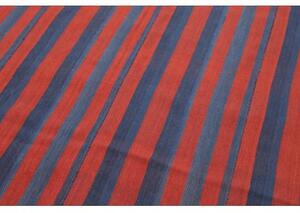 Tappeto Kilim Vintage Geometrico Rosso Mattone Blu Scuro Quadrato 170x170 Cm