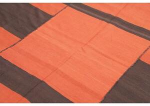 Tappeto Kilim Vintage Geometrico Ruggine Marrone Scuro Quadrato 207x213 Cm