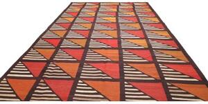 Tappeto Kilim Vintage Geometrico Marrone Scuro Rosso Mattone 301x446 Cm