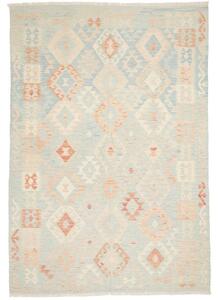 Tappeto Kilim Geometrico Celeste Avorio 174x255 Cm