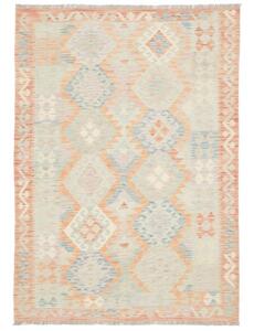 Tappeto Kilim Geometrico Arancione Chiaro Beige 144x204 Cm