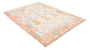 Tappeto Kilim Stilizzato Arancione Chiaro Azzurro 154x203 Cm