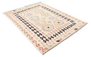 Tappeto Kilim Geometrico Avorio Marrone Scuro 150x196 Cm
