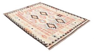Tappeto Kilim Geometrico Beige Marrone Scuro 153x200 Cm