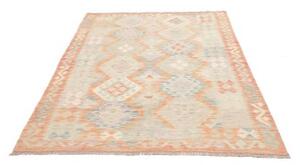 Tappeto Kilim Geometrico Arancione Chiaro Beige 144x204 Cm