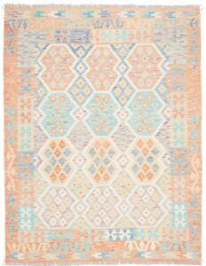 Tappeto Kilim Stilizzato Arancione Chiaro Azzurro 154x203 Cm