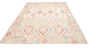 Tappeto Kilim Geometrico Avorio Grigio Chiaro 199x291 Cm