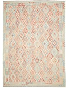 Tappeto Kilim Geometrico Beige Rosso Corallo 253x347 Cm
