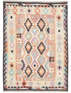 Tappeto Kilim Geometrico Beige Arancione 131x177 Cm