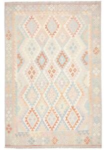 Tappeto Kilim Geometrico Avorio Grigio Chiaro 199x291 Cm
