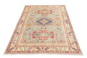 Tappeto Kazak Washed Stilizzato Grigio Azzurro Rosso 120x184 Cm