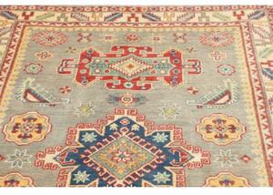 Tappeto Kazak Washed Stilizzato Grigio Azzurro Rosso 120x184 Cm