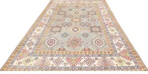 Tappeto Kazak Washed Geometrico Grigio Multicolore 197x296 Cm