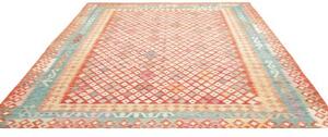 Tappeto Kilim Geometrico Arancione Azzurro 252x301 Cm
