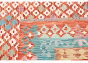Tappeto Kilim Geometrico Arancione Azzurro 252x301 Cm
