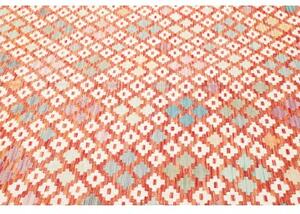 Tappeto Kilim Geometrico Arancione Azzurro 252x301 Cm