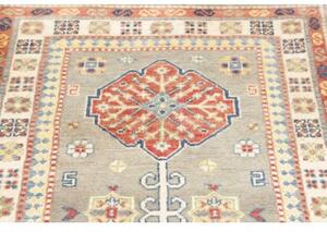 Tappeto Kazak Washed Stilizzato Grigio Rosso Mattone Corsia 80x252 Cm