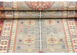 Tappeto Kazak Washed Stilizzato Grigio Rosso Mattone Corsia 80x252 Cm