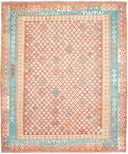 Tappeto Kilim Geometrico Arancione Azzurro 252x301 Cm